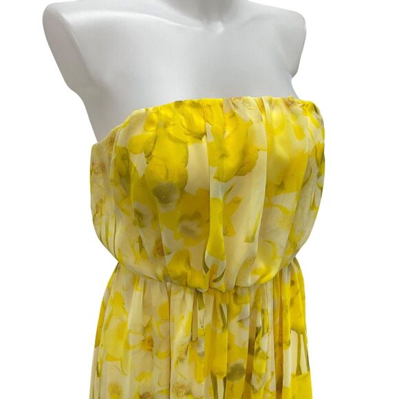 Vince Camuto Yellow Floral Print Strapless Blouson Dress 6 - Picture 5 of 7